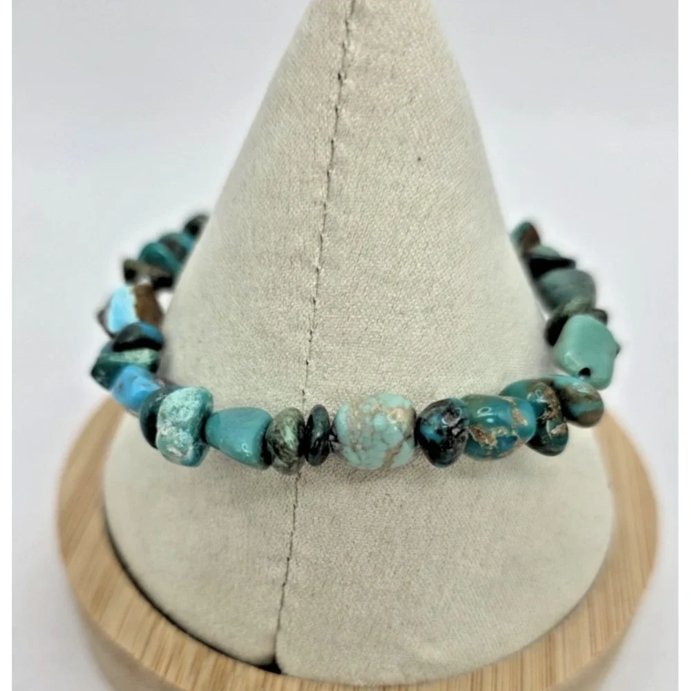 American Turquoise Gemstone Bracelet Natural Stretchy 6 3/4